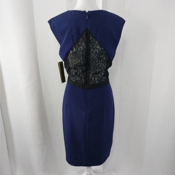 NWT@$420! NICOLE MILLER! LUXE SILK ROYAL BLUE & BLACK LACE INSET DRESS! SZ 10 - Picture 5 of 11